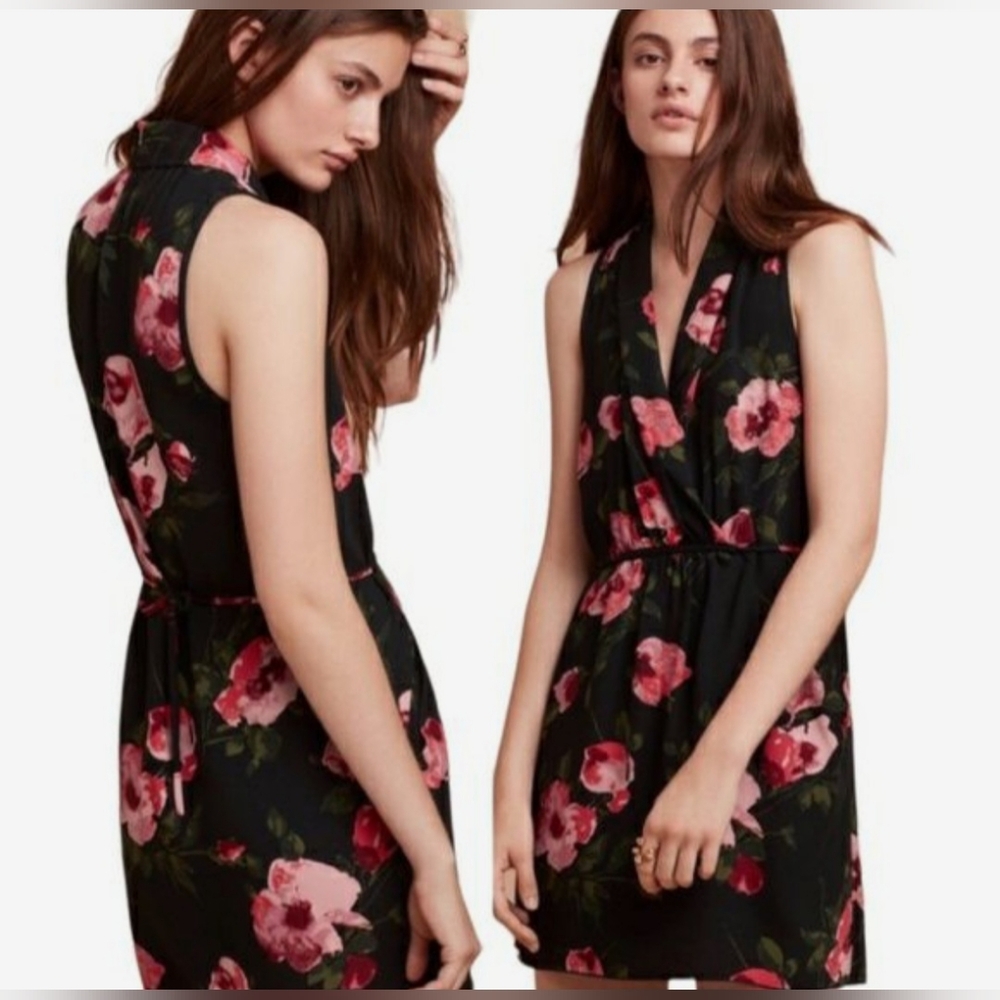 Wilfred aritzia xxs sabine floral tie waist cowl v neck lined mini dress Pockets